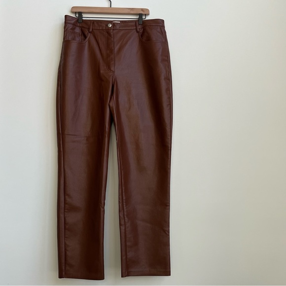 Aritzia Wilfred The Melina Vegan High Waisted Faux Leather Pant 16 Straight Leg - Picture 4 of 13